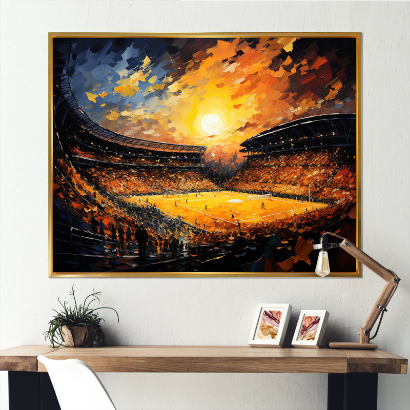 " Stadium Lights And Crowd Roars ", Gold Floater Framed, 24" H x 32" W