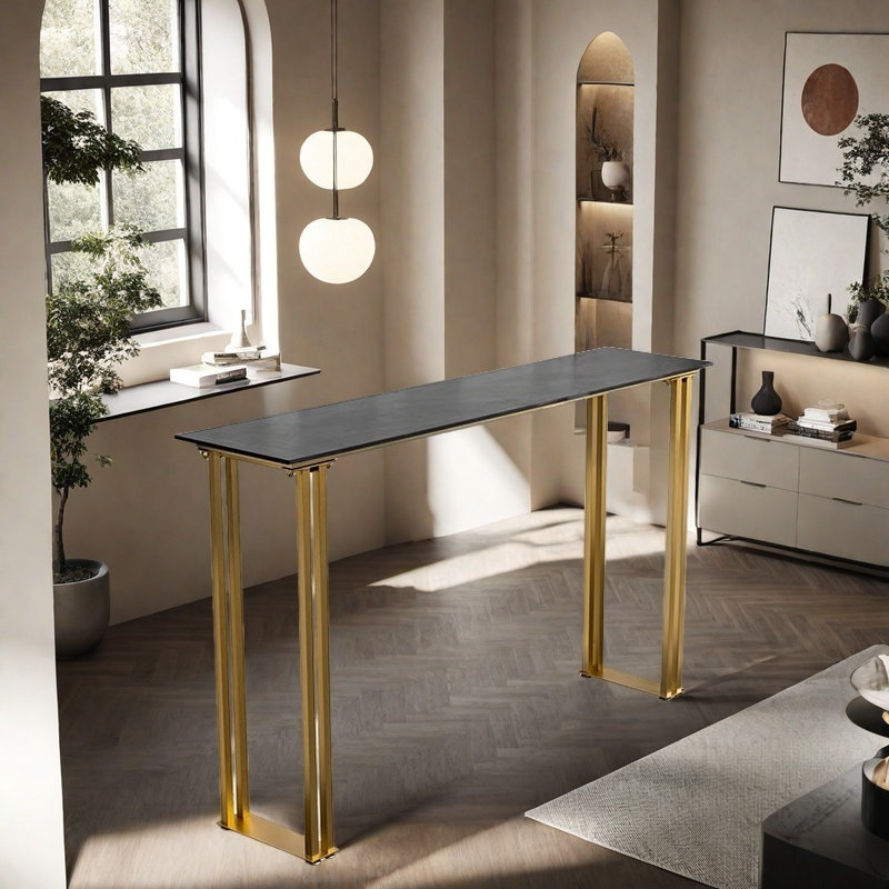 Une table de bar légère et luxueuse, Noir, H 41,3 po x L 70,8 po x l 15,7 po