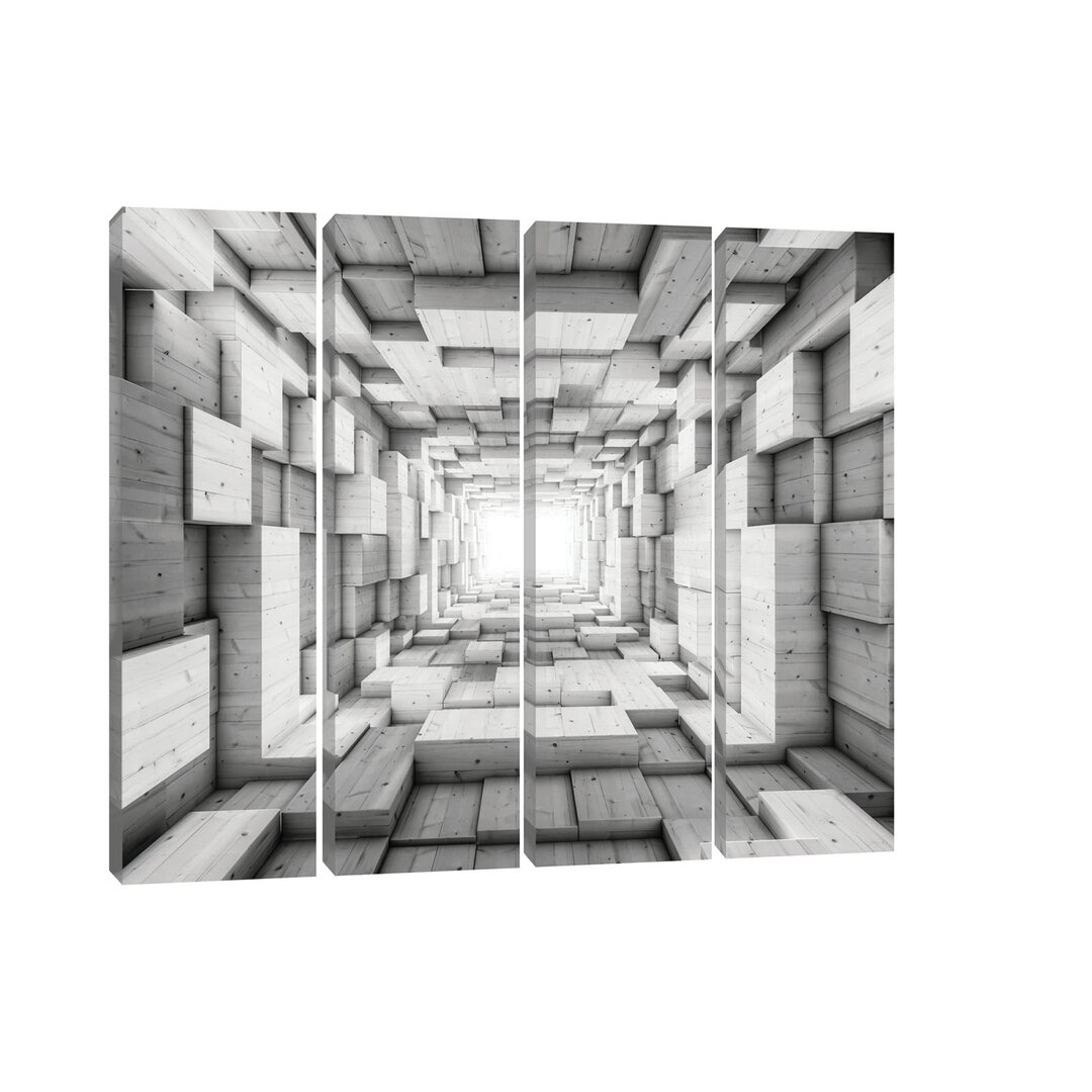 4-tlg. Leinwandbilder-Set 3D Holztunnel