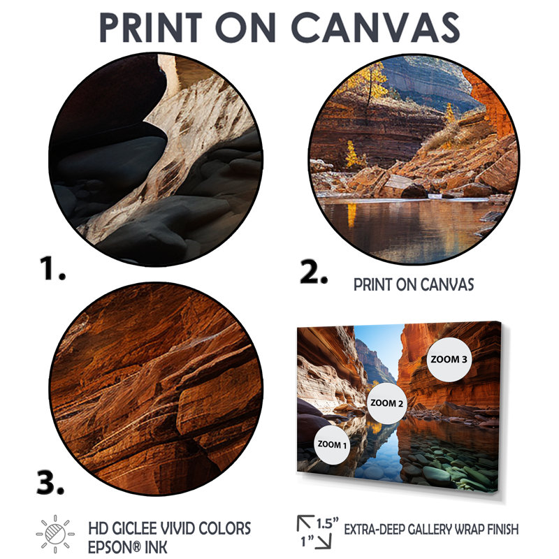 Canyon Enchantment River - Orange, ensemble de 4 reproductions d'art traditionnel sur toile, Toile tendue, Ne s’applique pas