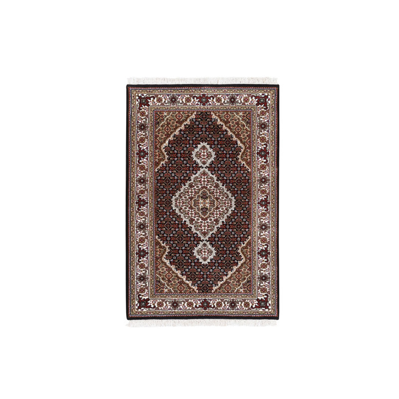 Tapis oriental rectangulaire noir en laine noué à la main 3 pi 2 po x 5 pi 4 po - MOA10262491