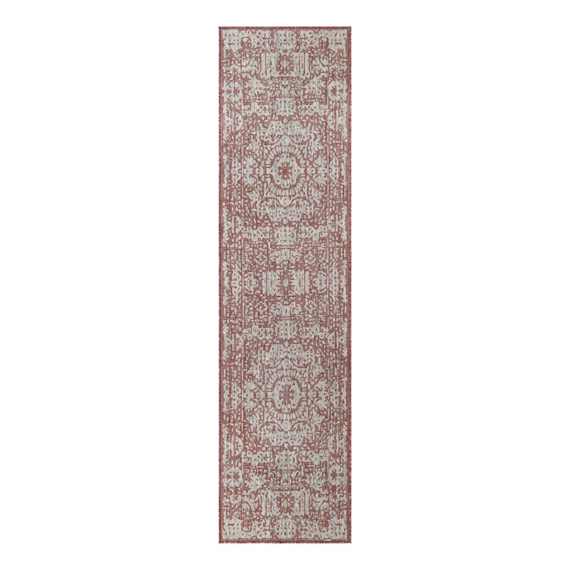 Tapis intérieur / extérieur rouge / beige Cozine, Tapis de couloir 2 pi 7 po x 10 pi