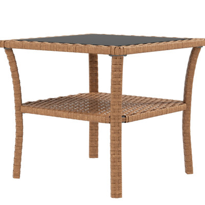 Table d'extérieur avec boîte à café en verre trempé et compartiment de rangement carré