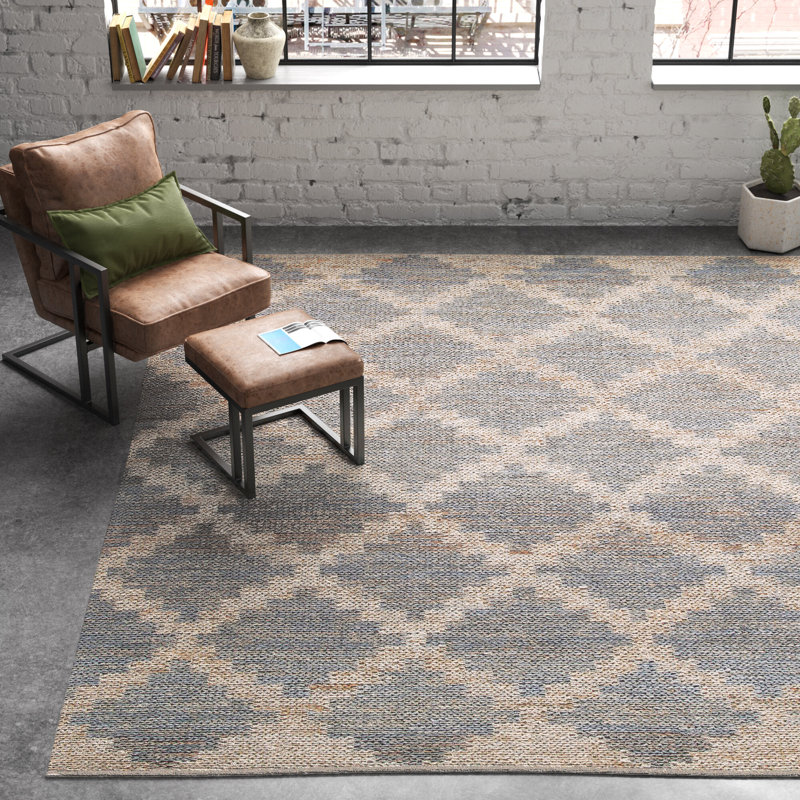 Tapis géométrique en jute tissé à plat à la main Adeli, Rectangle 9 pi x 12 pi