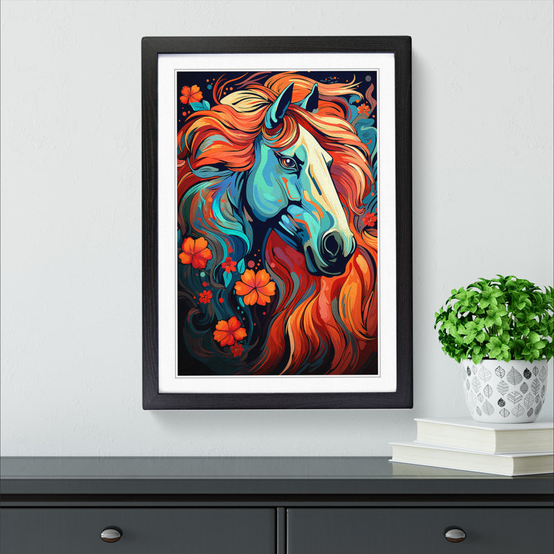 Horse Line No.2 - Framed Print, 34cm H x 25cm W x 2cm D, Black Framed