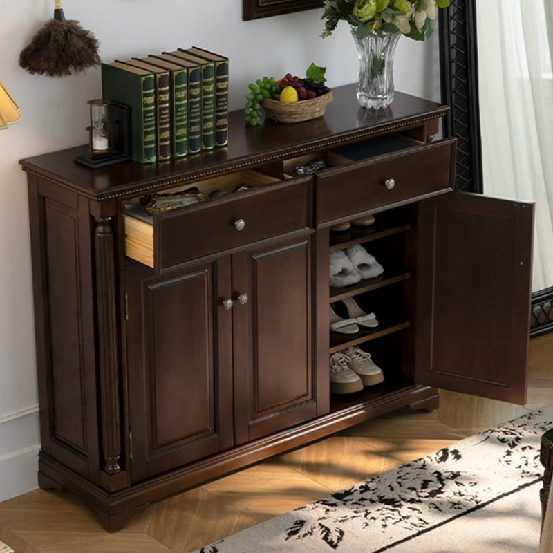 Nut-brown Solid Wood Shoe Storage Bench