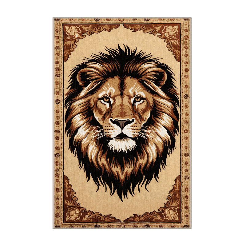  Tapis lavable avec gros chats lion barbare, Rectangle 5 pi x 7 pi