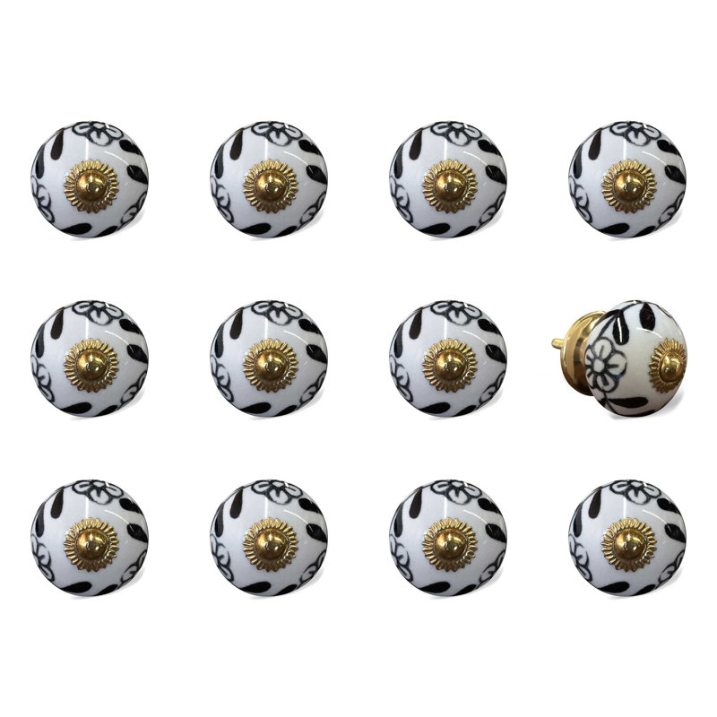 Ensemble de douze boutons de tiroir en céramique noir et blanc