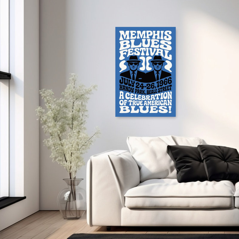 «Memphis Blues Festival», art rétro rétro classique, 36" H x 24" W