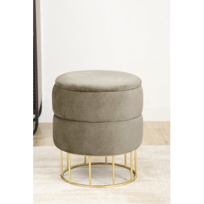 Adlei 37cm Wide Velvet Tufted Circle Pouf Ottoman with Storage