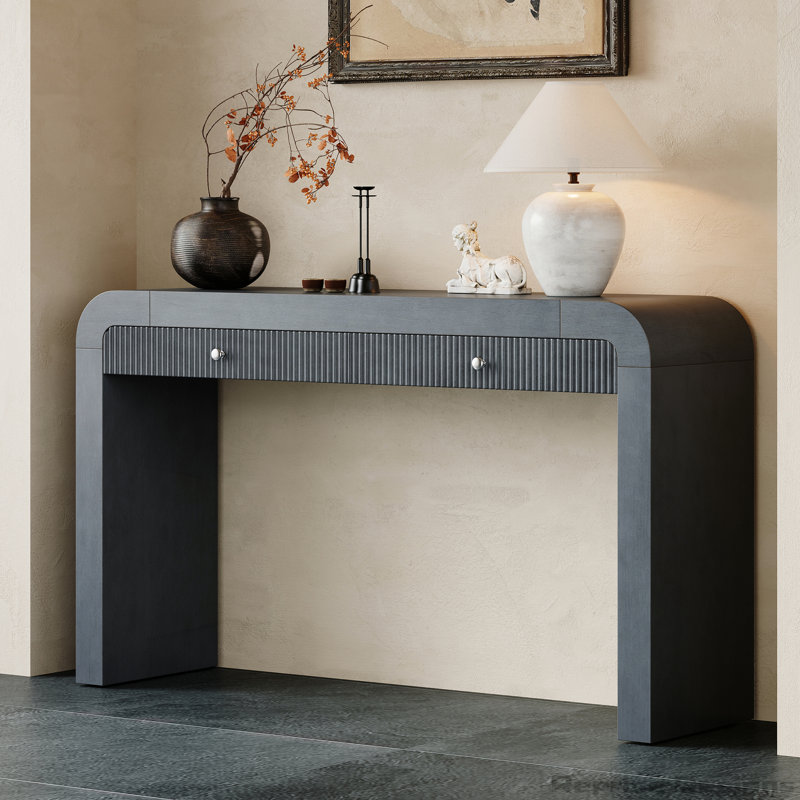 Entryway Table Console Table with Fluted Drawer Front, Dark Navy