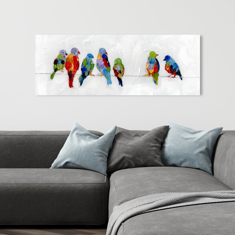 Oiseaux colorés sur toile métallique - Animaux bleus