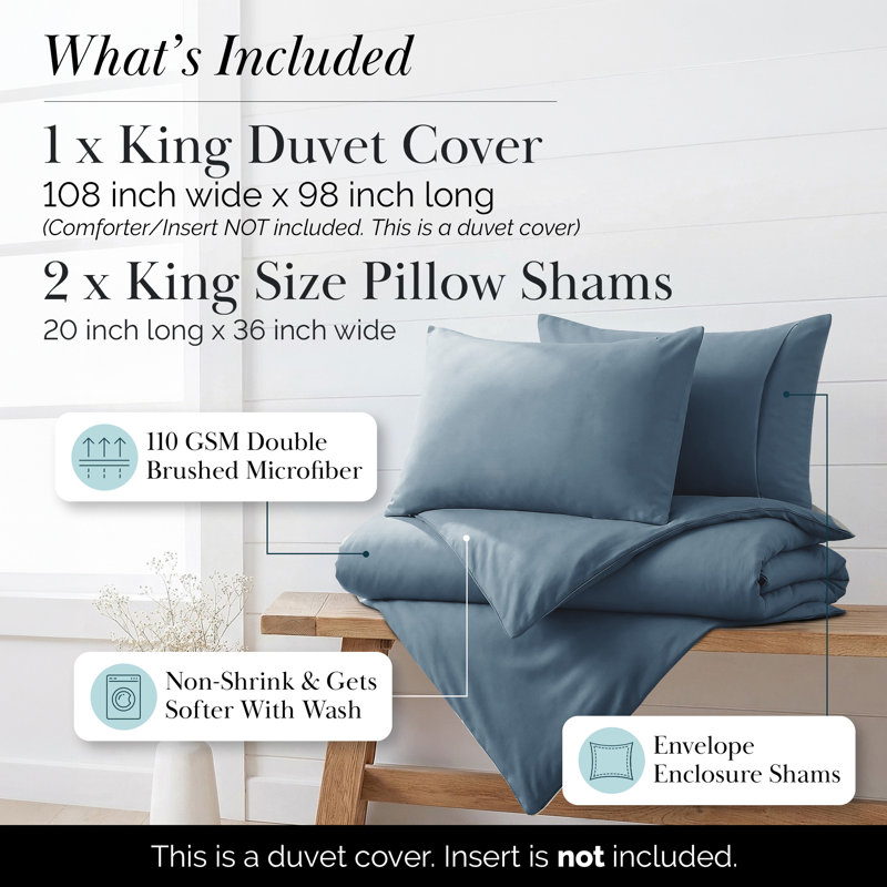 Vilano Springs ® Oversized Duvet Cover Set Microfiber with corner ties and zipper closure, Coronet Blue
