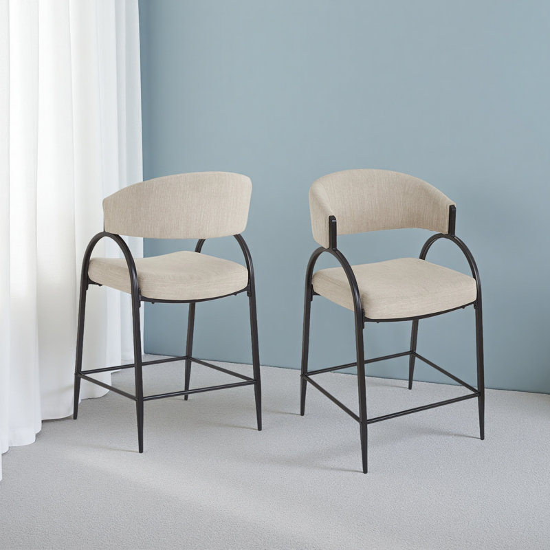 Tabourets de bar modernes de 25 po de hauteur avec dossier, structure en métal noir, tabourets de comptoir confortables pour îlot de cuisine / salle à manger, ensemble de 2