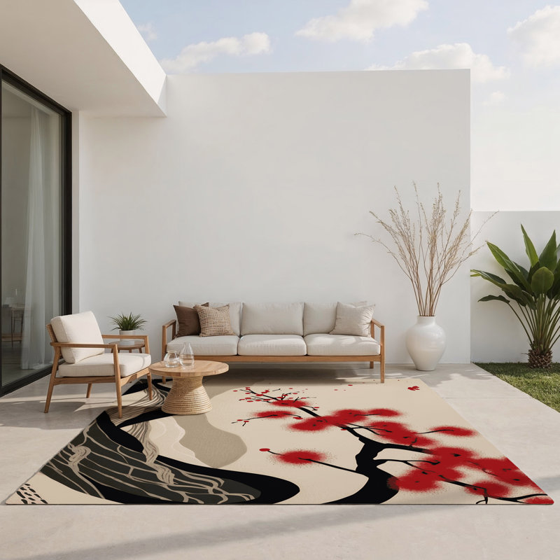 Blushing Waves Indoor And Outdoor Area Rug, Rectangle 9' x 12'