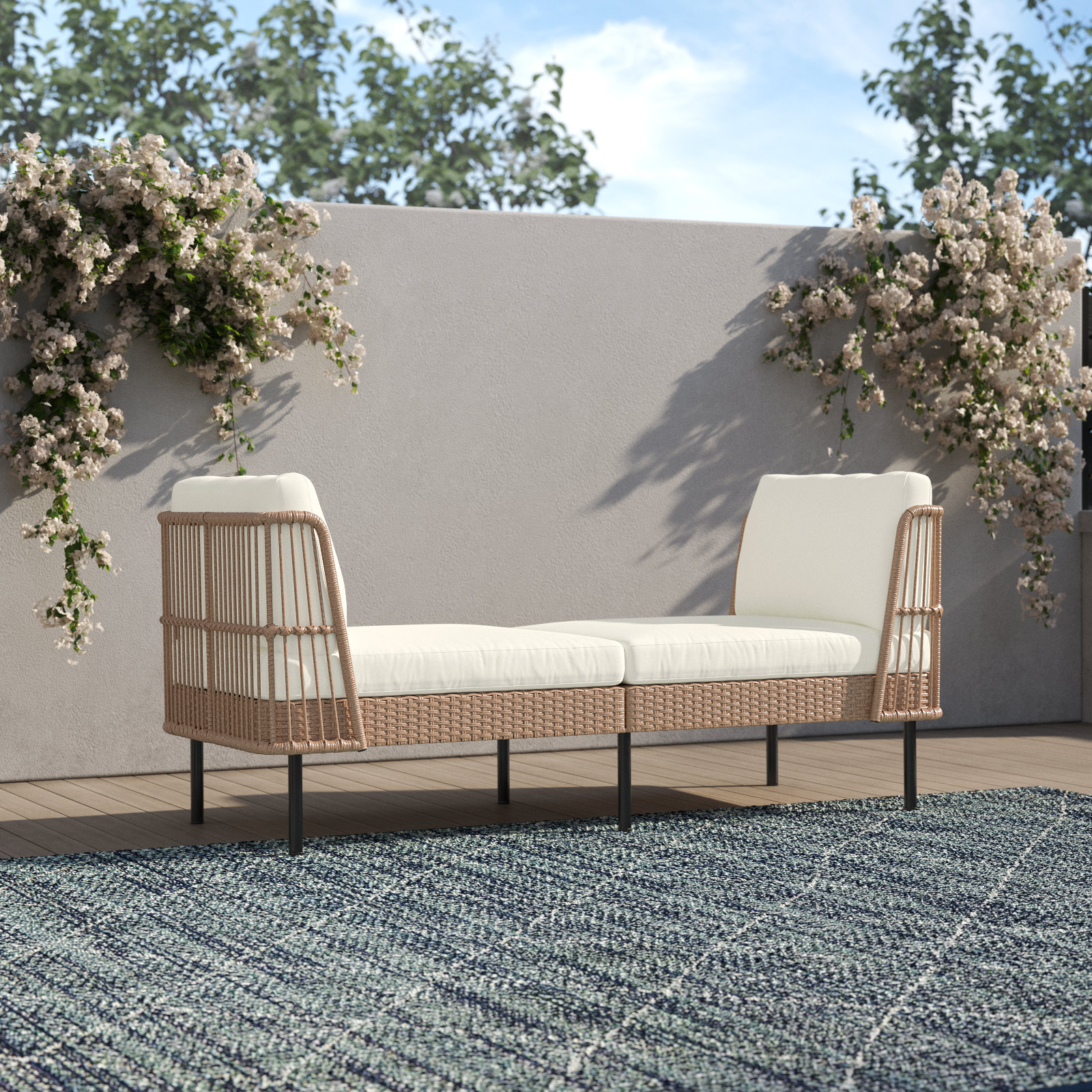Belulah 75" Patio Daybed, Beige, Black/Tan