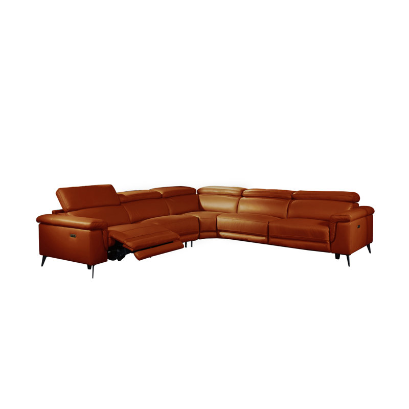 Philippa Upholstered Power Reclining L-Shaped Sectional Right Hand Facing, Orange Genuine Leather