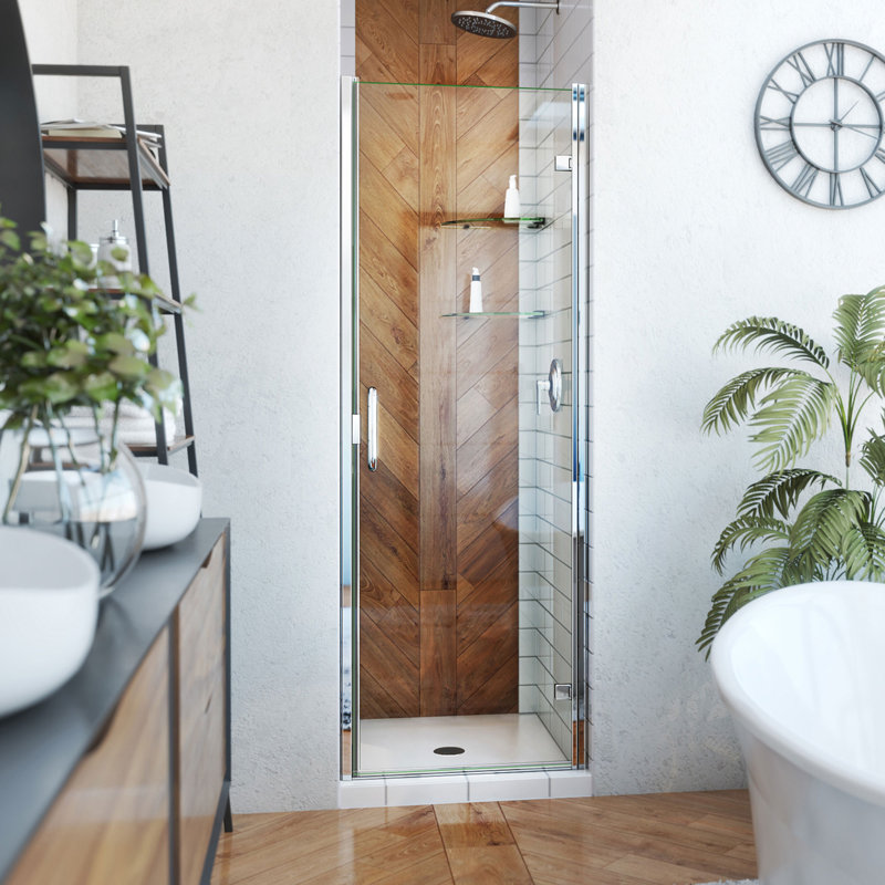 DreamLine Alliance Swing 24 - 25 inch W x 72 5/8 inch H Semi-Frameless Swing Shower Door in Chrome, Chrome, 25"