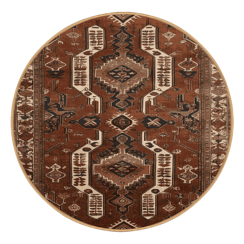 Tapis brun lavable à la machine, Rond 7 pi