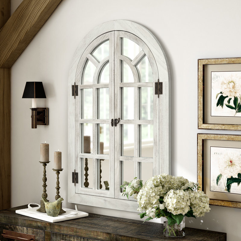 Miroir mural en bois massif Paola, 30 po x 20 po, Blanc