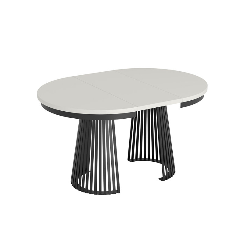 Extendable Metal Base Dining Table, Alpine White, Black