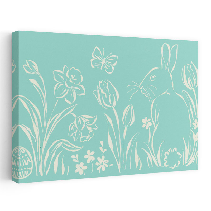 Art mural printanier sarcelle, papillon et jonquille, H 32 po x l 48 po
