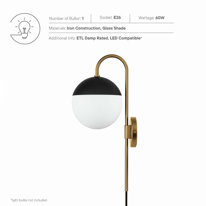 Opal Satin Brass Plug-In Wall Sconce with Frosted Glass Shade