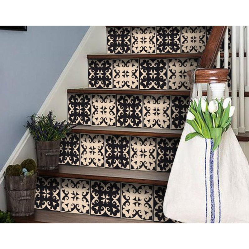 Carreaux amovibles 8 po x 8 po à peler et à coller crème, H 6 po x l 6 po x P 0,1 po, Blanc / noir