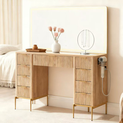 48" Modern Makeup Vanity Desk With Mirror And Lights, Makeup Vanity With 9 Drawers With Power Outlet,adjustable Lighting Dressing Table For Bedroom by Latitude Run