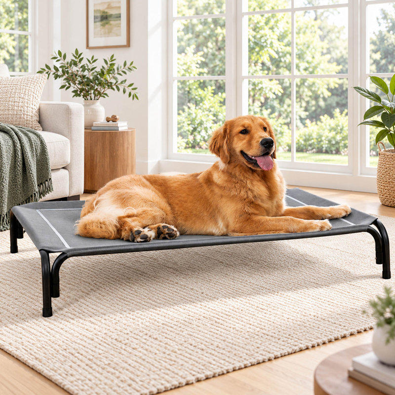 Lit surélevé pour grands chiens de 110 cm (43,3 po) avec filet rafraîchissant, Grey