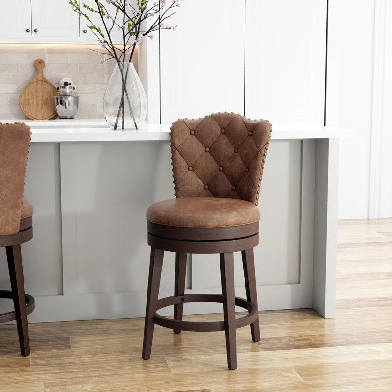 Marthasville Swivel Upholstered Counter Stool, Faux Leather Chestnut, Counter Stool (26.5" Seat Height)