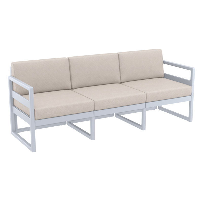 Larry 79'' Wide Straight Patio Sofa with Sunbrella® Cushions, Silver/Gray, Canvas Flax Sunbrella® Canvas