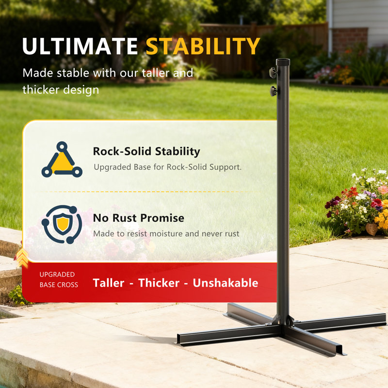 Parasol décalé de 10 pi avec poignée pliable et base en croix, parasol d'extérieur pour patio, Rouge