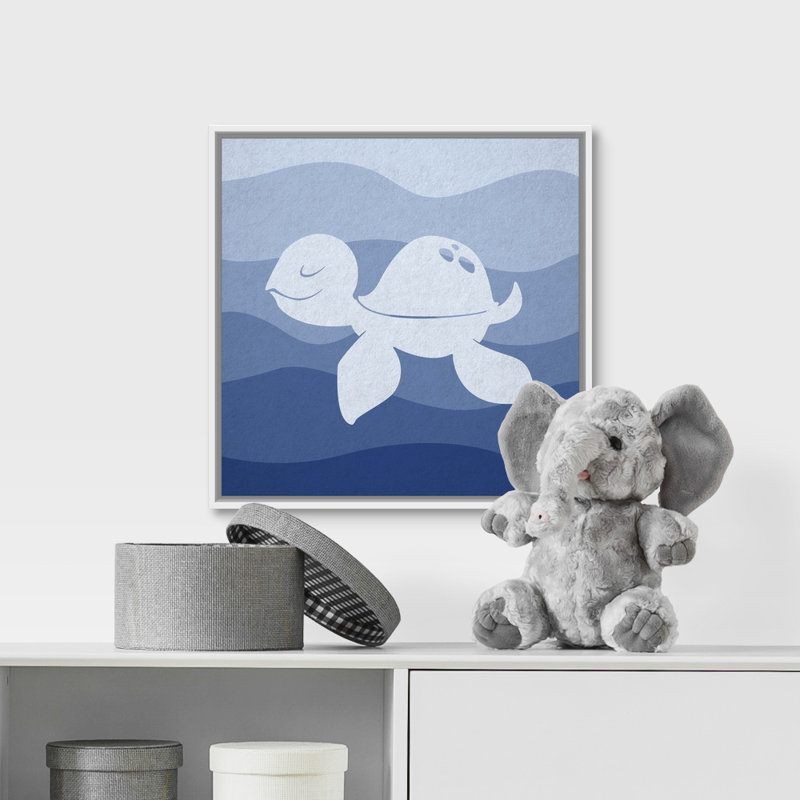 « sea tortue », impression Underwater Nursery, H 16 po x l 16 po x P 1,75 po, Cadre pour toile flottant blanc