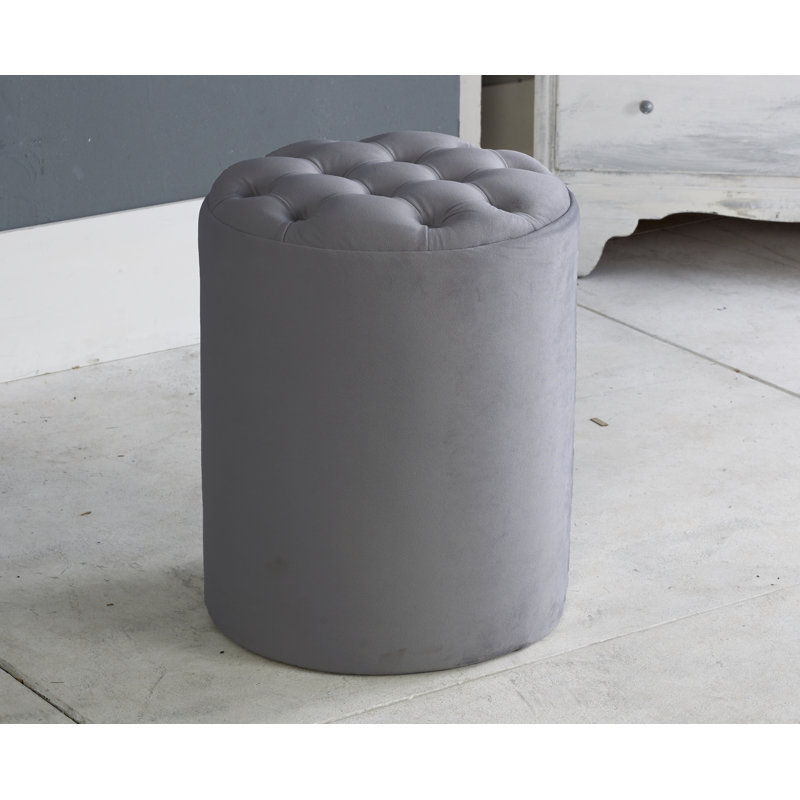 Henthorn 28cm Wide Velvet Tufted Round Solid Colour Pouffe Ottoman, Grey