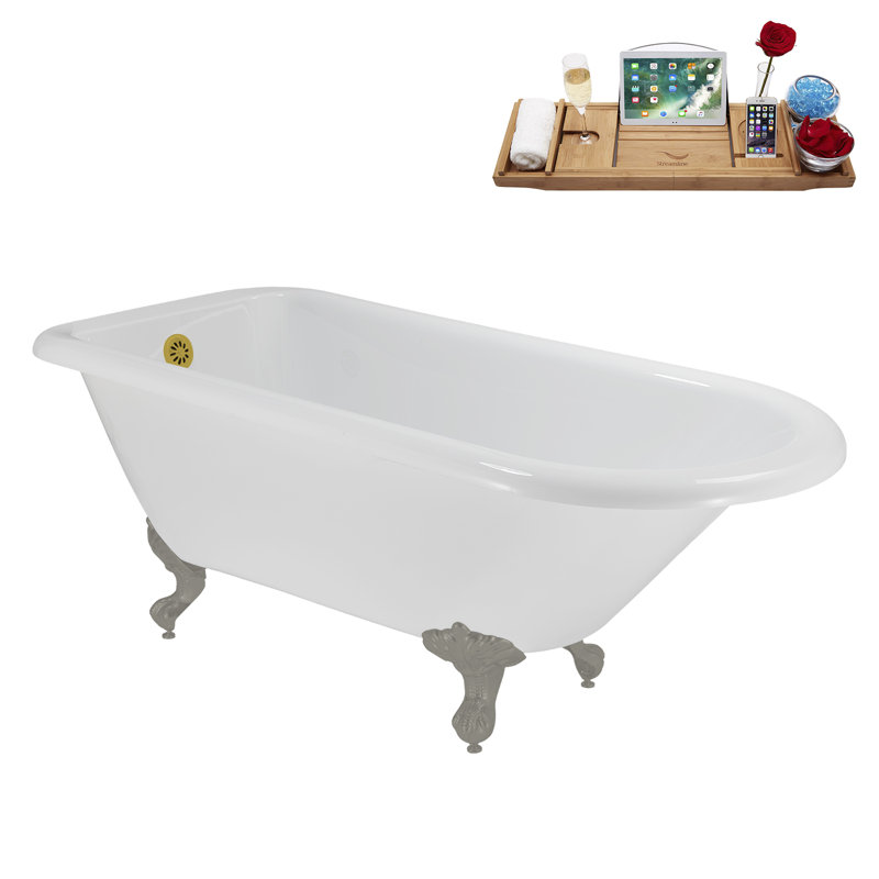 62" Streamline Clawfoot Tub,Tray,Drain, Clawfeet, Brushed Gun Metal, Brushed Gold