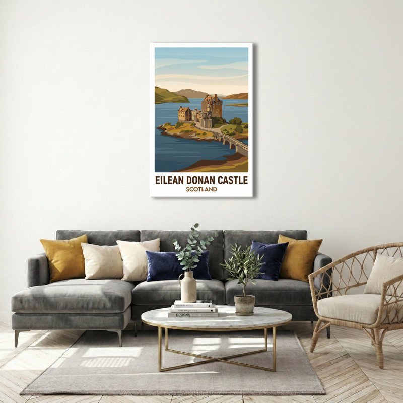 Eilean Donan Castle, Scotland - Romantic Highlands Travel Poster. Giclee Print On Wrapped Canvas. Wall Art, Home Decor - Castles & Palaces, Scotland - Wrapped Canvas Print