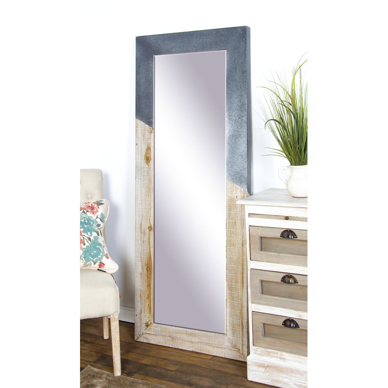 Scroggins Wood Diagonal Split Silver Metal Brown Wall Mirror