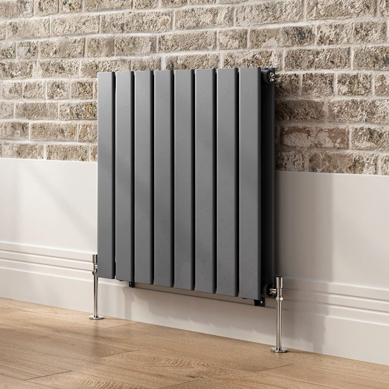 iBathUK Belgravia Horizontal Double Slim Flat Panel Radiator (KDW229), 60cm H x 60.8cm W x 6.9cm D, Grey