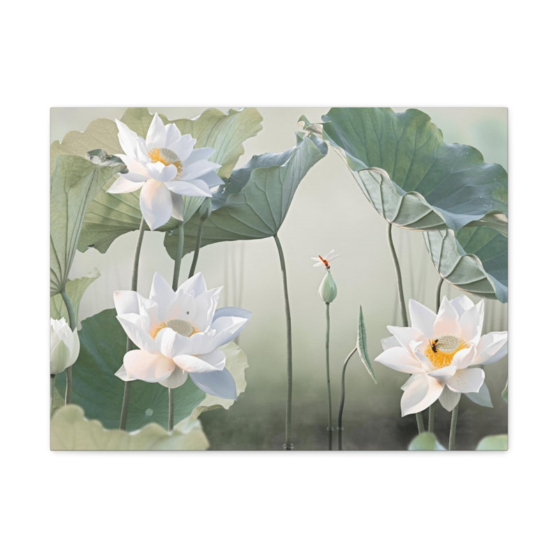 Magnifique fleur blanche sur toile de lotus, H 12 po x l 18 po
