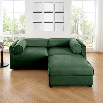 Élégant canapé 2 places en chenille avec siège de rangement repose-pieds, dossier cylindrique et accoudoirs, causeuse moderne en tissu avec espace de rangement caché