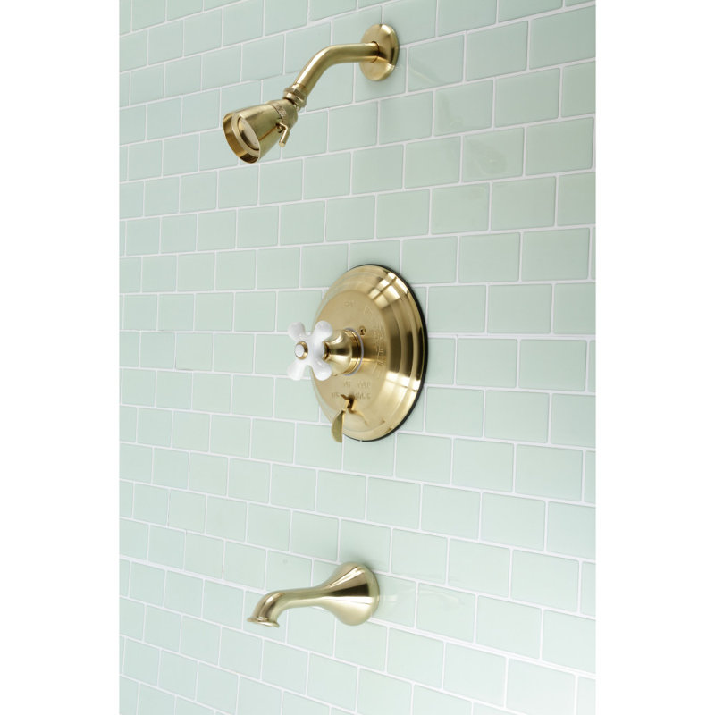 Kingston Brass Restoration Single-Handle Pressure Balanced Tub and Shower Faucet, Brushed Brass