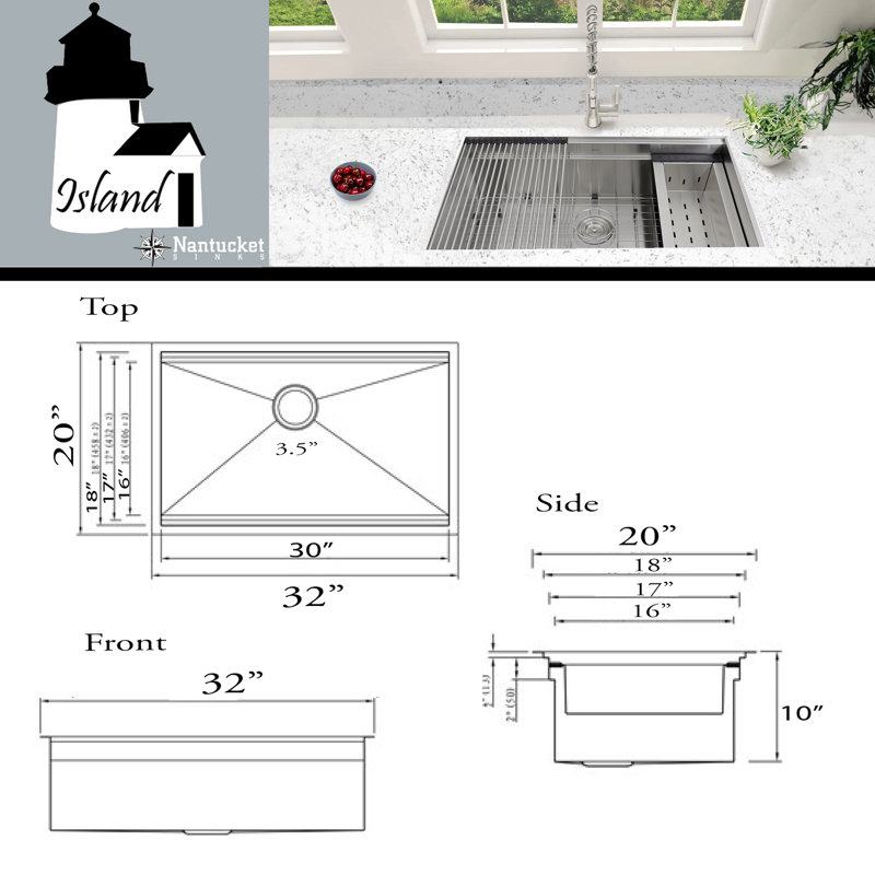Nantucket Sinks Island 20'' W Single Bowl Stainless Steel Undermount Kitchen Sink 0