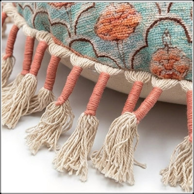 Coussin de sol imprimé avec pampilles, siège décoratif rond de 20 po x 20 po x 3,5 po pour plus de confort et de style dans n'importe quelle pièce