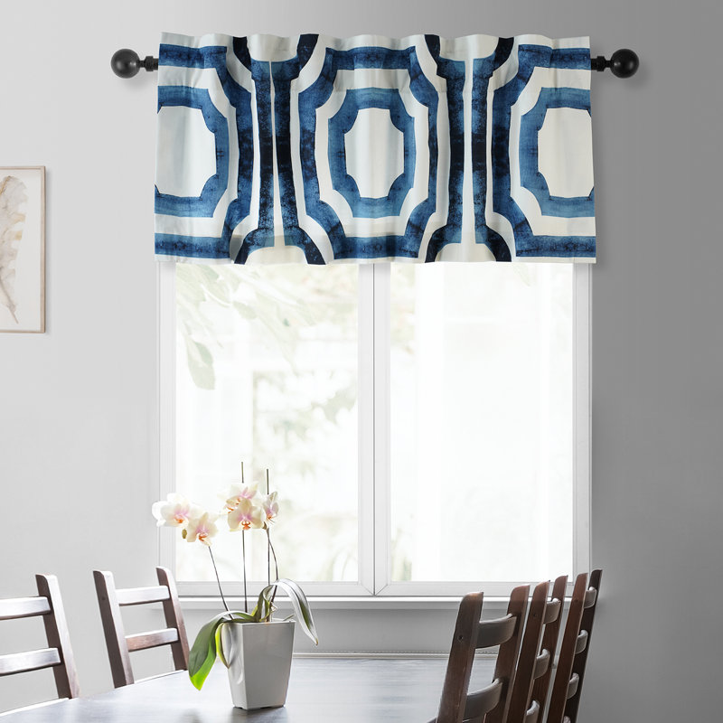 Cantonnière obscurcissante en coton à imprimé sur mesure 50 po Parkes pour salon, chambre à coucher et cuisine, Bleu