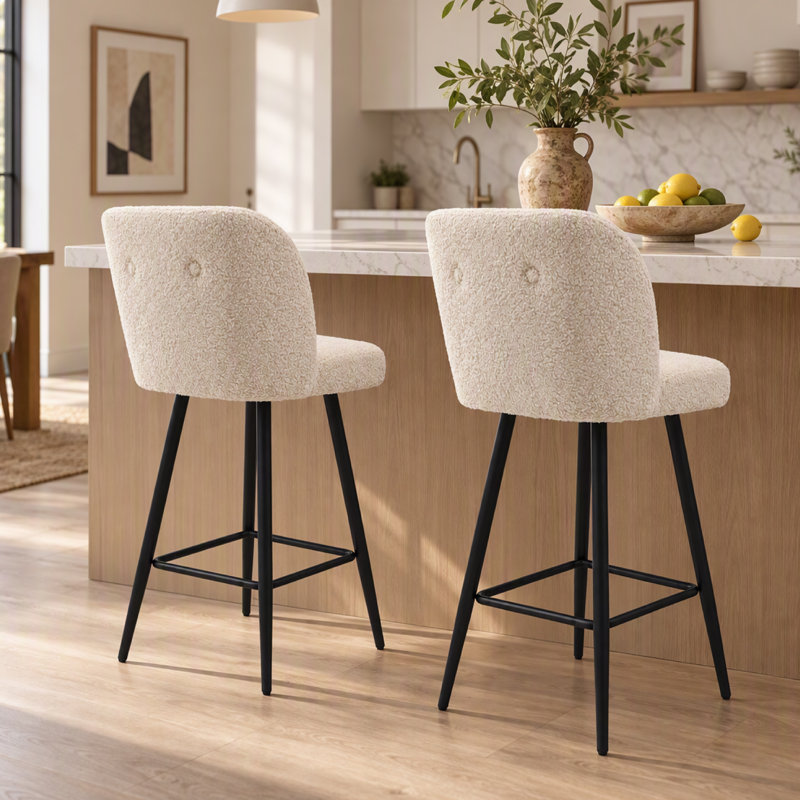 Upholstered Bar Stool, Bouclé