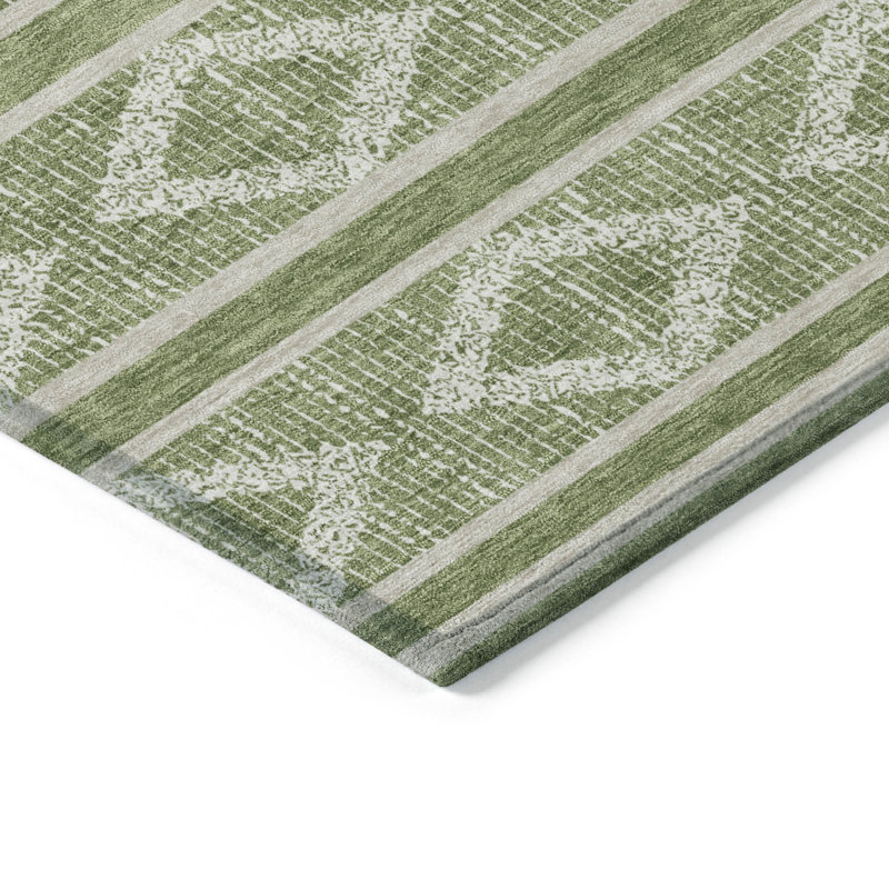Green Diamond Pattern Washable Synthetic Area Rug