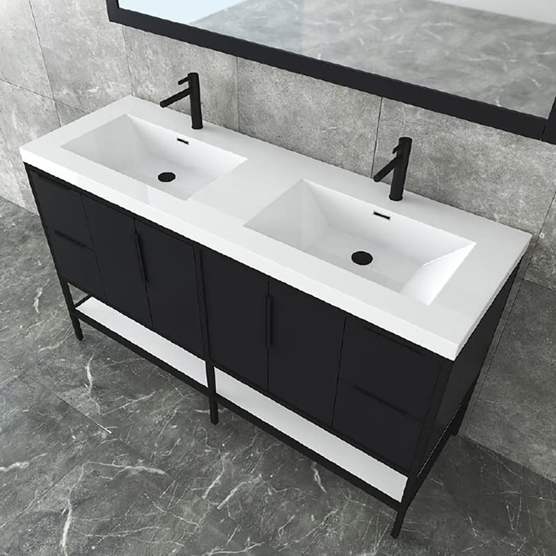 Ensemble de meuble-lavabo double l 59,5 ", Gris brillant
