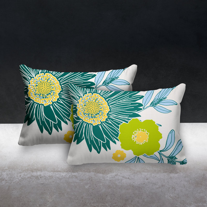 Polyester / Mélange de polyester Housse de coussin rectangulaire intérieure / extérieure lombaire et insert, Émeraude