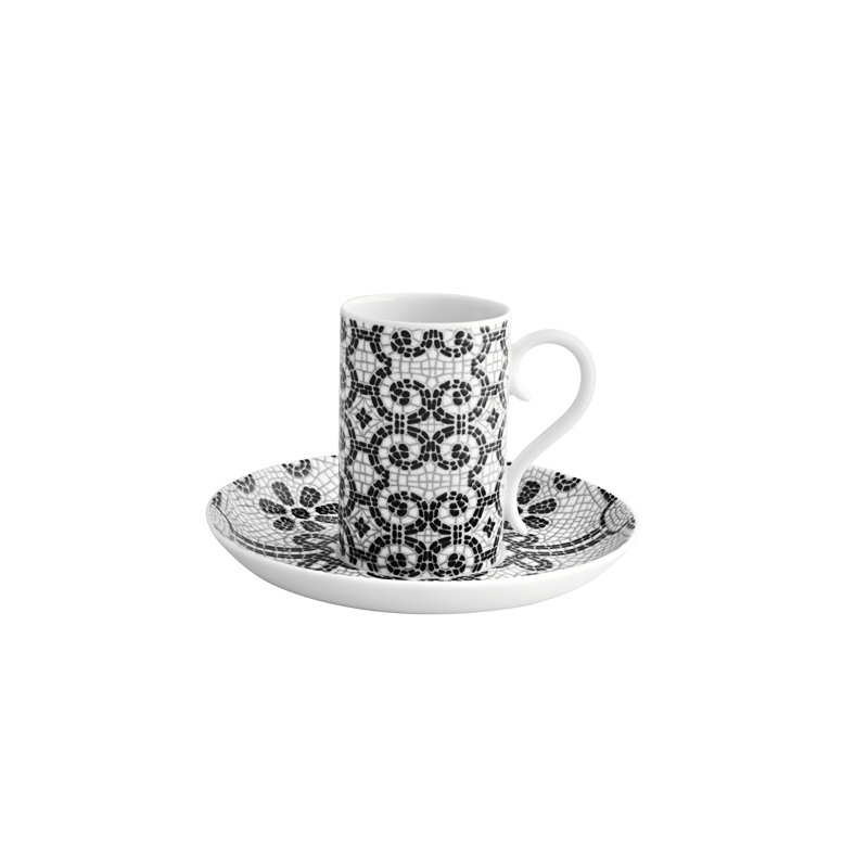 Portuguese Cobblestone Pattern Ceramic Coffee Cup and Saucer Set